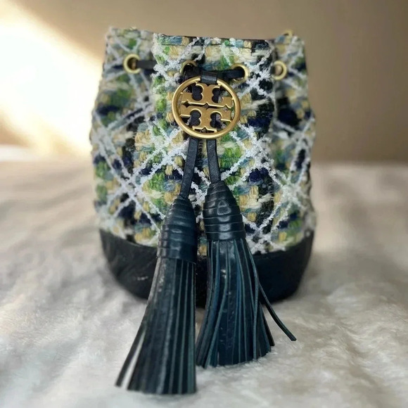 Tory Burch Handbags - Tory Burch FLEMING SOFT TWEED MINI BUCKET BAG Multi Color Style 74924